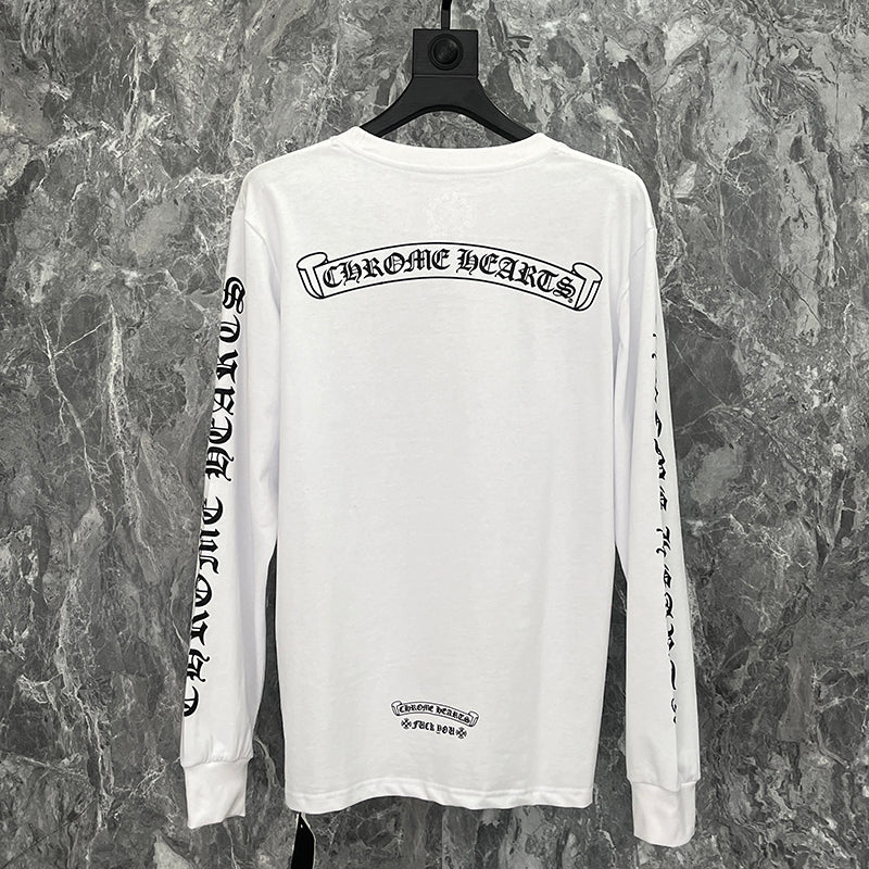 Chrome Hearts Gothic Sleeve Logo Pocket Long Sleeve Tee – White / Black