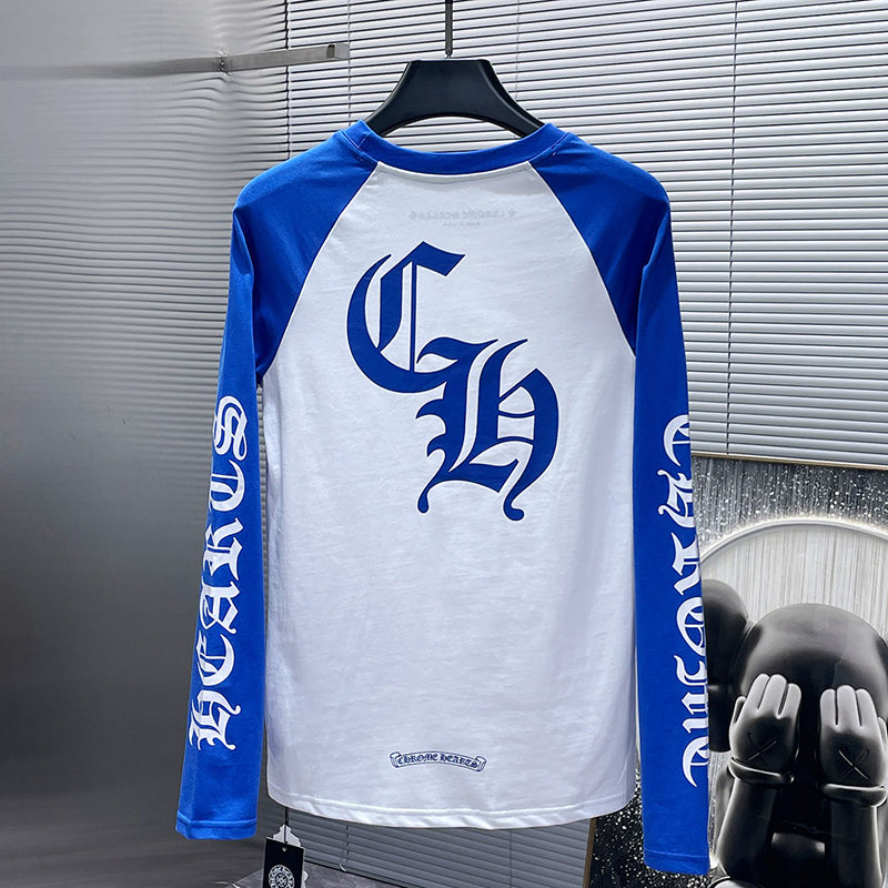 Chrome Hearts CH Gothic Raglan Long Sleeve Tee – Blue / White