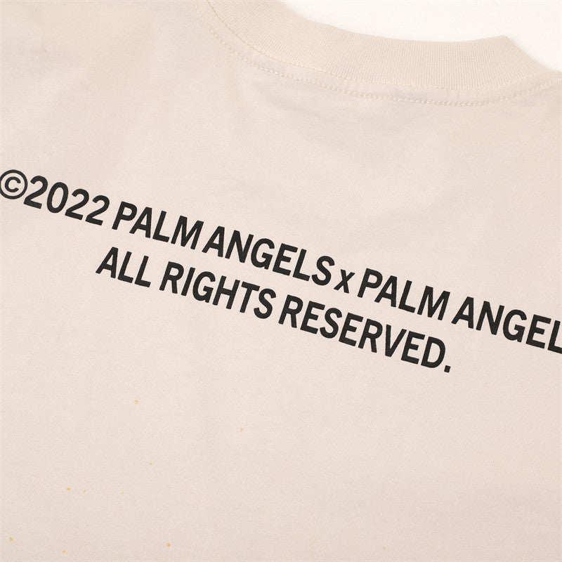 Palm Angels Palm Tree Chest Logo Paint Splatter Oversized T-Shirt