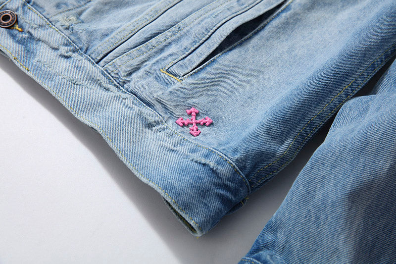 OFF-WHITE Hand-Drawn Doodle Arrow Distressed Denim Jacket