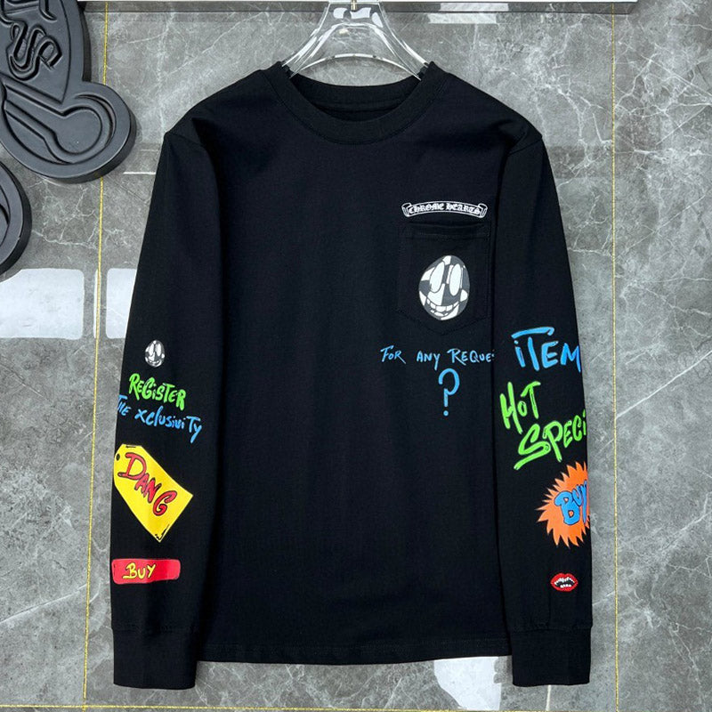 Chrome Hearts Graffiti Print Long Sleeve Tee – Black