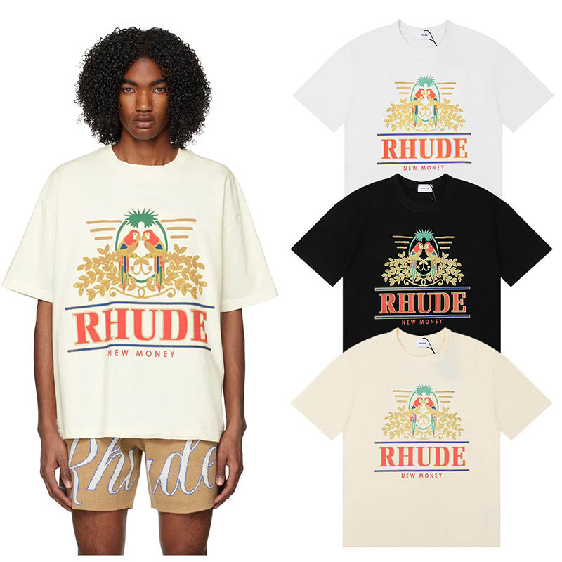 RHUDE New Money Parrot Graphic T-Shirt – Apricot / Black / White
