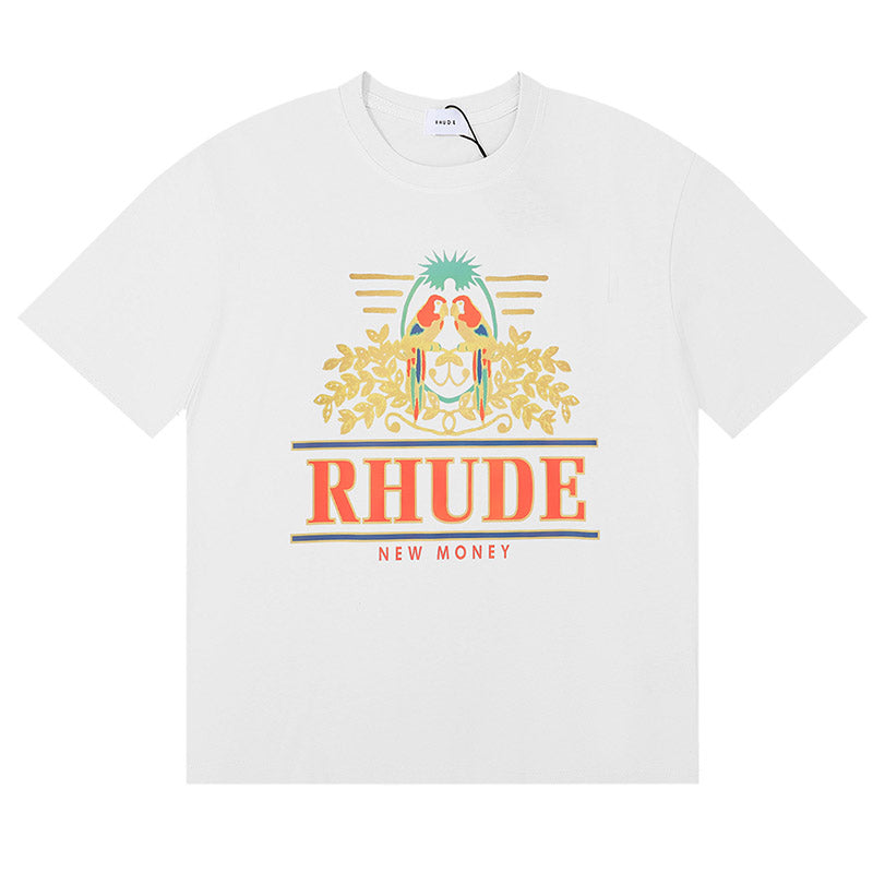 RHUDE New Money Parrot Graphic T-Shirt – Apricot / Black / White