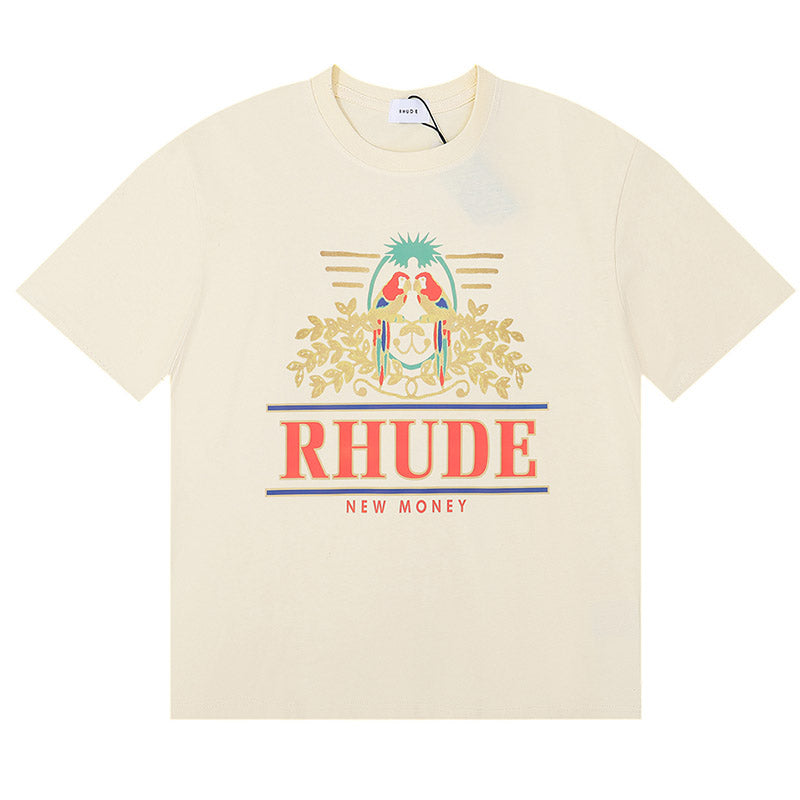 RHUDE New Money Parrot Graphic T-Shirt – Apricot / Black / White