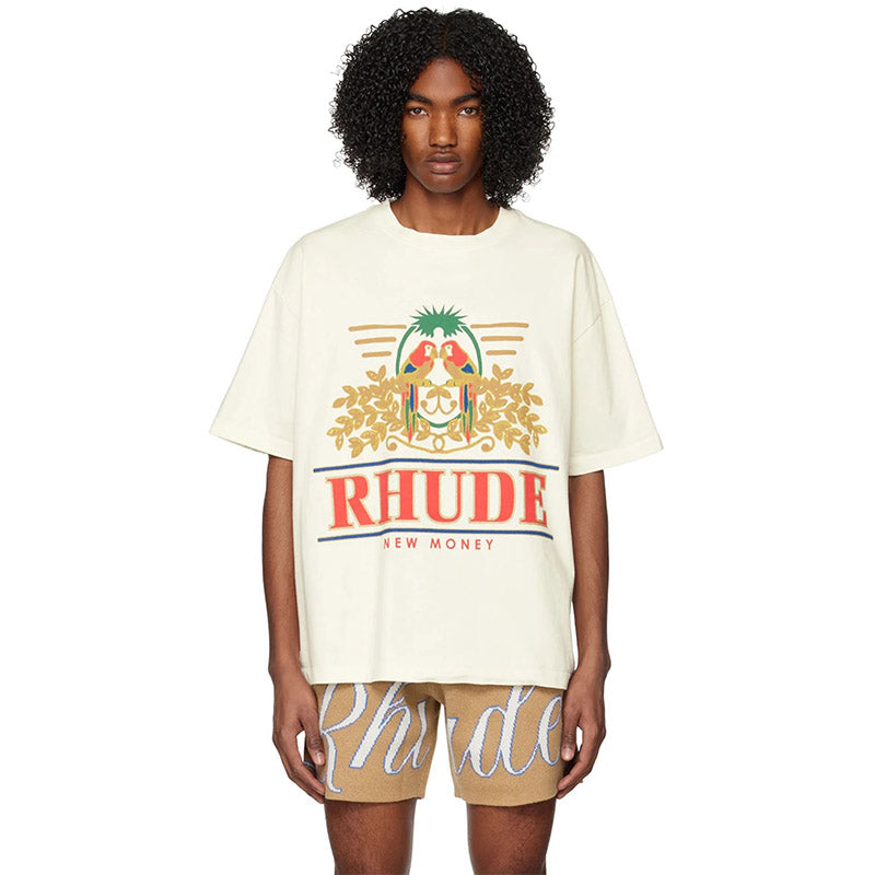 RHUDE New Money Parrot Graphic T-Shirt – Apricot / Black / White
