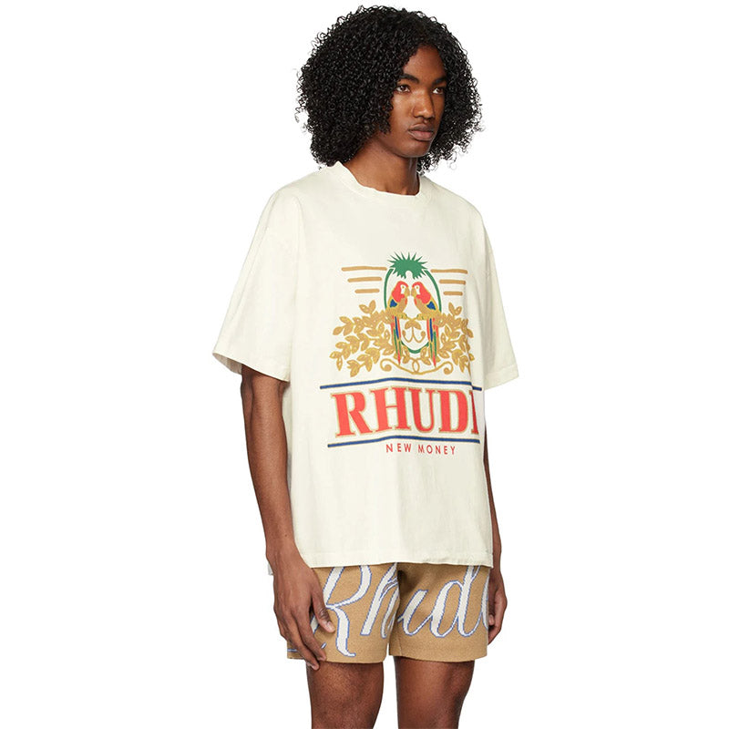 RHUDE New Money Parrot Graphic T-Shirt – Apricot / Black / White