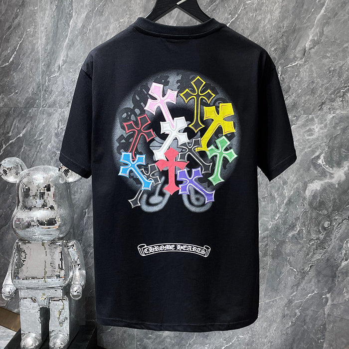 Chrome Hearts Rainbow Multi-Color Fleur Cross Explosion Tee – Black / White