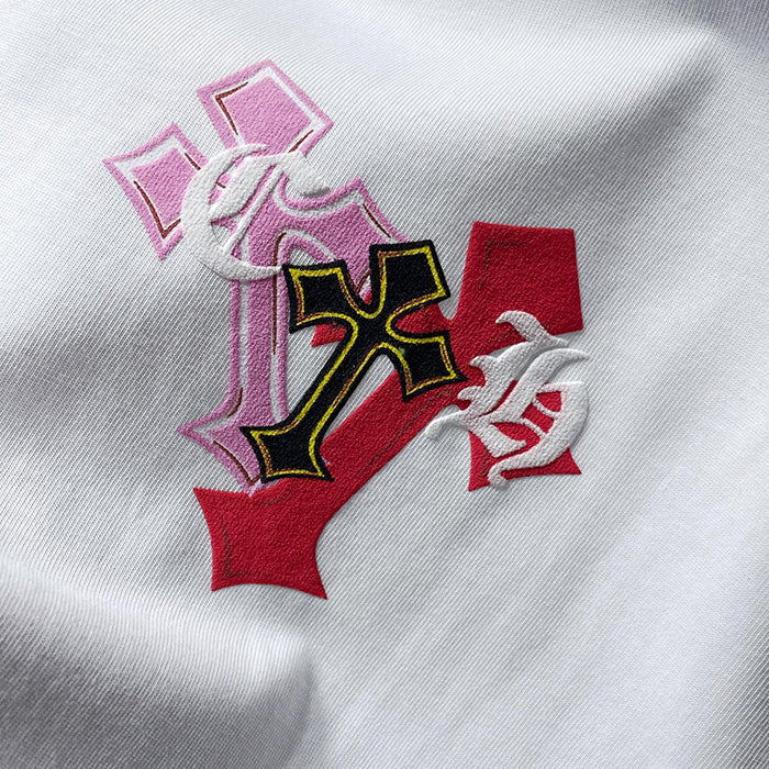 Chrome Hearts Rainbow Multi-Color Fleur Cross Explosion Tee – Black / White