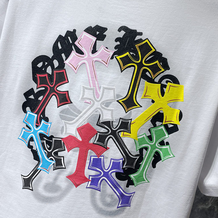 Chrome Hearts Rainbow Multi-Color Fleur Cross Explosion Tee – Black / White