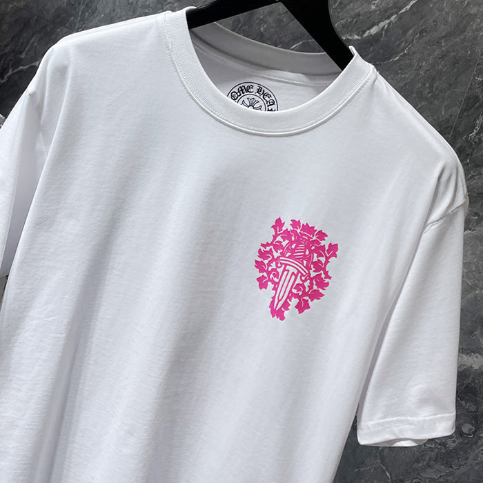 Chrome Hearts Pink Fleur Cross Gothic Repeat Text Tee – White / Black