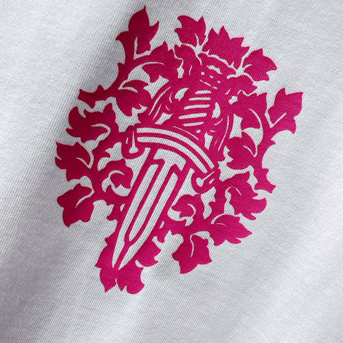 Chrome Hearts Pink Fleur Cross Gothic Repeat Text Tee – White / Black