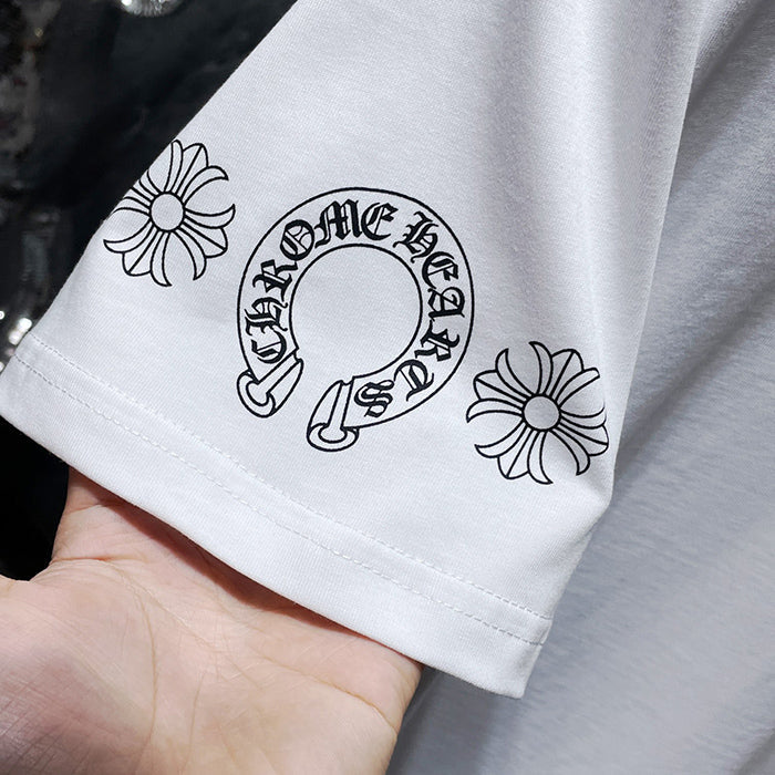 Chrome Hearts Pink Fleur Cross Gothic Repeat Text Tee – White / Black
