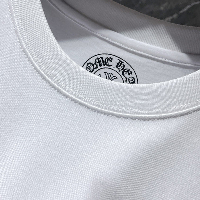 Chrome Hearts Pink Fleur Cross Gothic Repeat Text Tee – White / Black