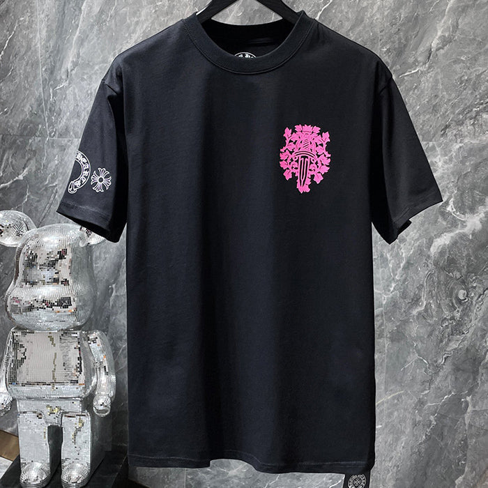 Chrome Hearts Pink Fleur Cross Gothic Repeat Text Tee – White / Black