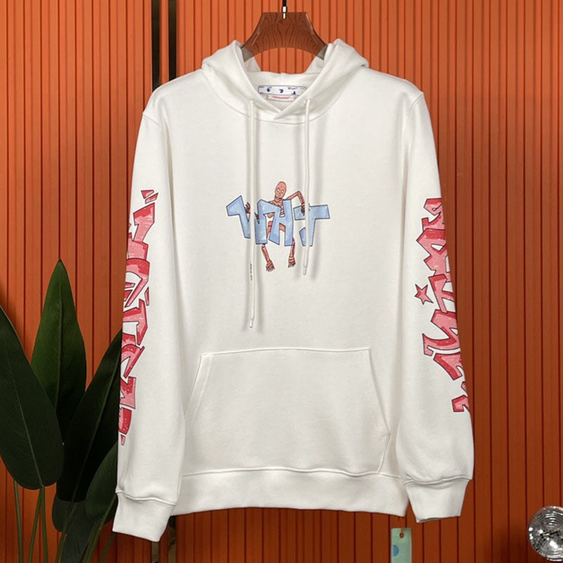 OFF WHITE Colorful Graffiti Letters Pattern Hoodie – White