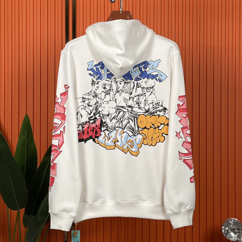 OFF WHITE Colorful Graffiti Letters Pattern Hoodie – White