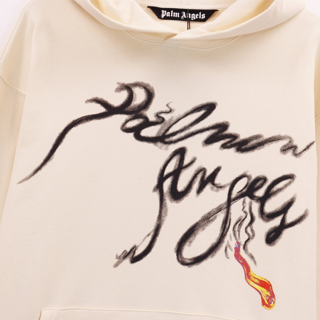 Palm Angels Foggy PA Cotton Hoodie – Beige Men's Logo Hoodie