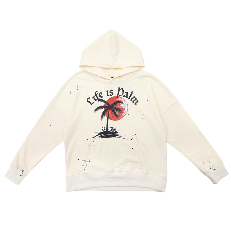 Palm Angels Paint Splatter Slogan Hoodie – Beige