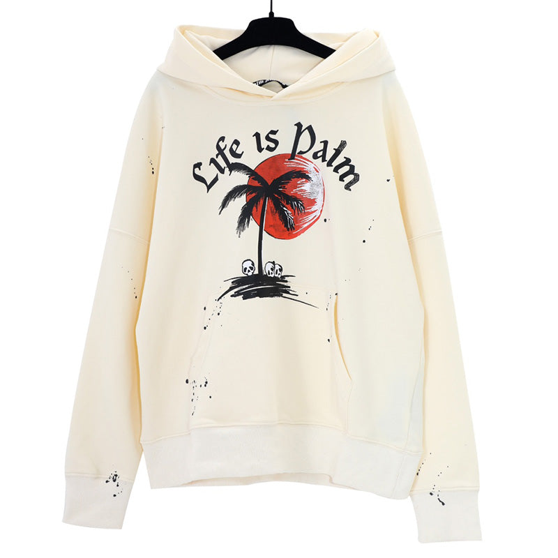 Palm Angels Paint Splatter Slogan Hoodie – Beige