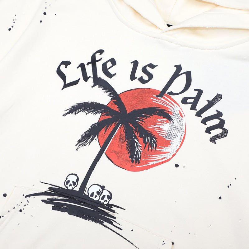 Palm Angels Paint Splatter Slogan Hoodie – Beige