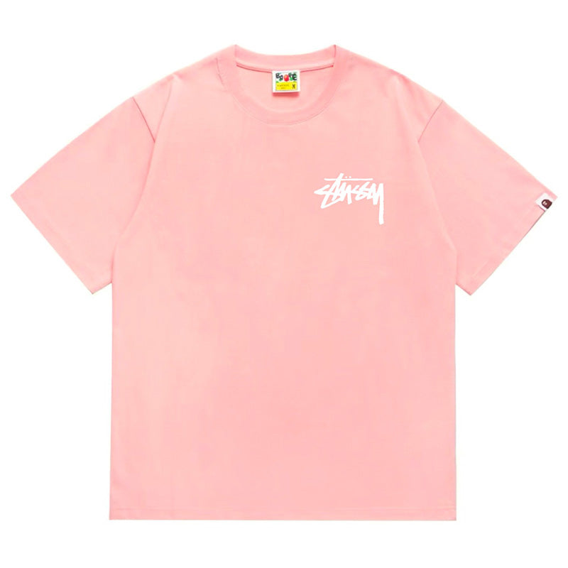 BAPE x Stussy Basic Pigment Dyed Tee - Red & Pink