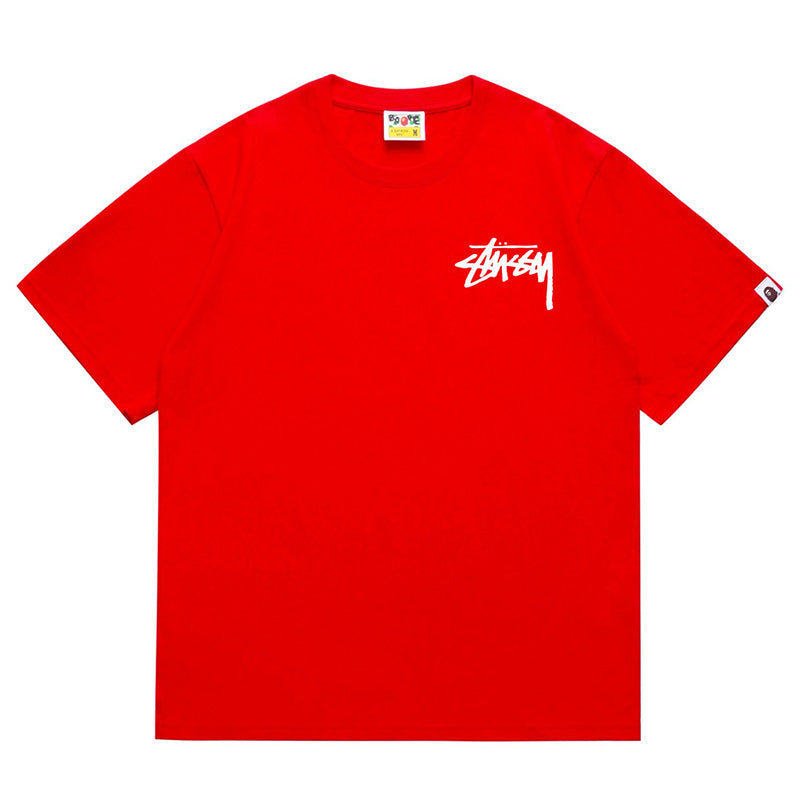 BAPE x Stussy Basic Pigment Dyed Tee - Red & Pink