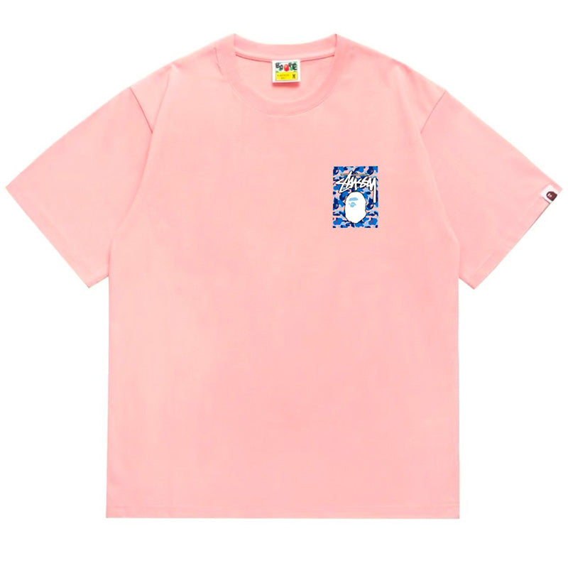 BAPE x Stussy Ape Head Tee - Pink & Red