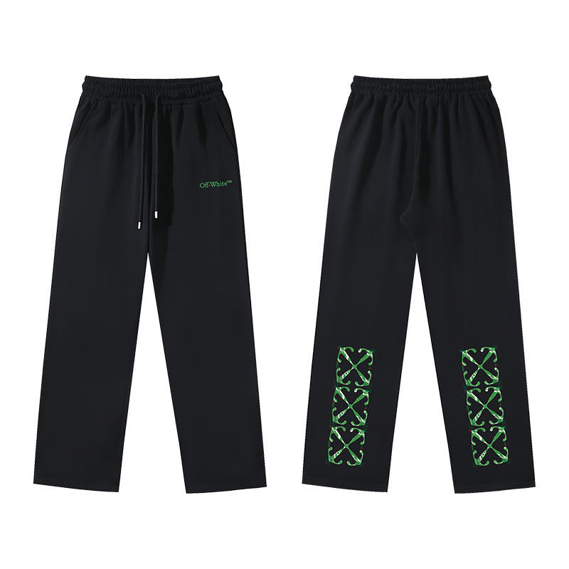 OFF-WHITE Green Metallic Arrow Block Print Straight-Leg Pants