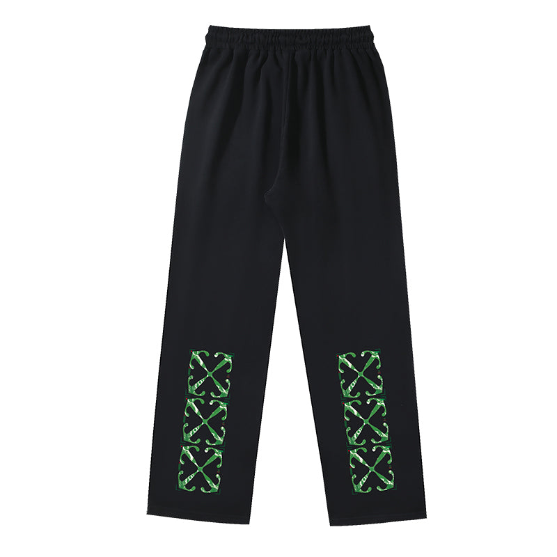 OFF-WHITE Green Metallic Arrow Block Print Straight-Leg Pants