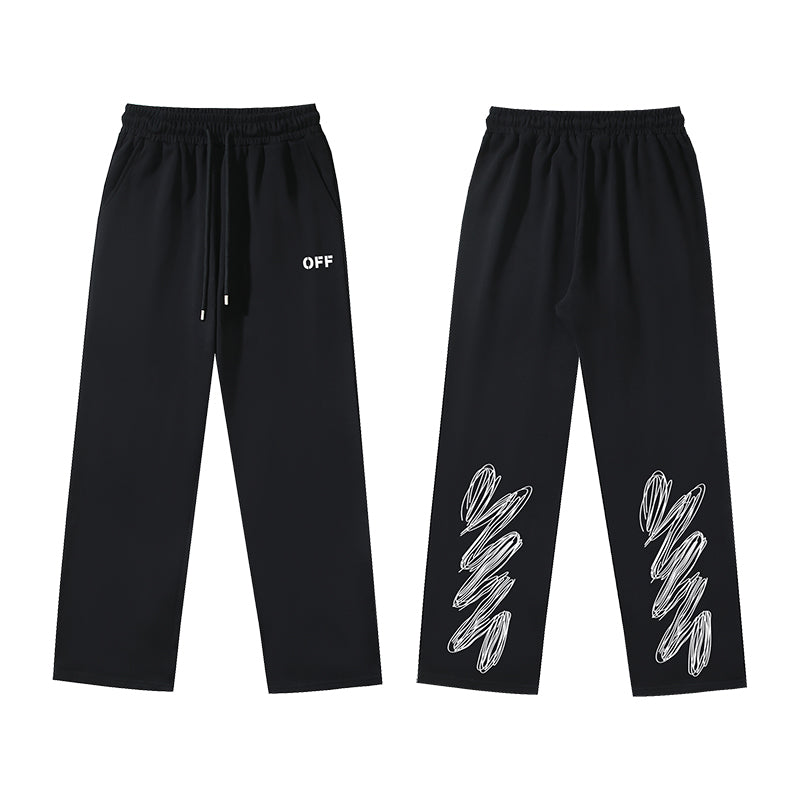 Off White Striped Wave Print Pants
