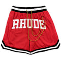 RHUDE Collegiate Arch Logo Mesh Basketball Shorts – Red