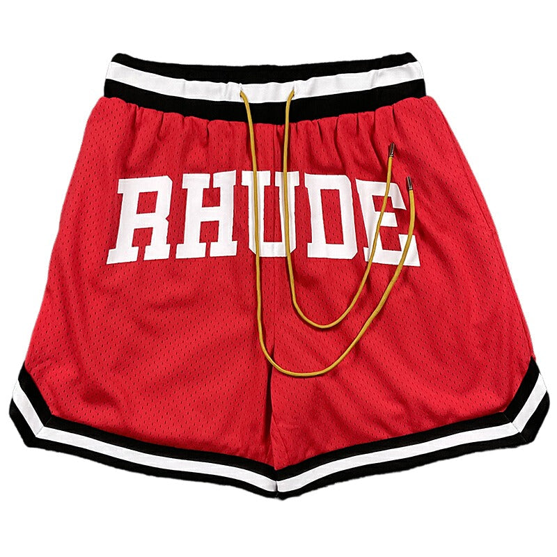 RHUDE Collegiate Arch Logo Mesh Basketball Shorts – Red