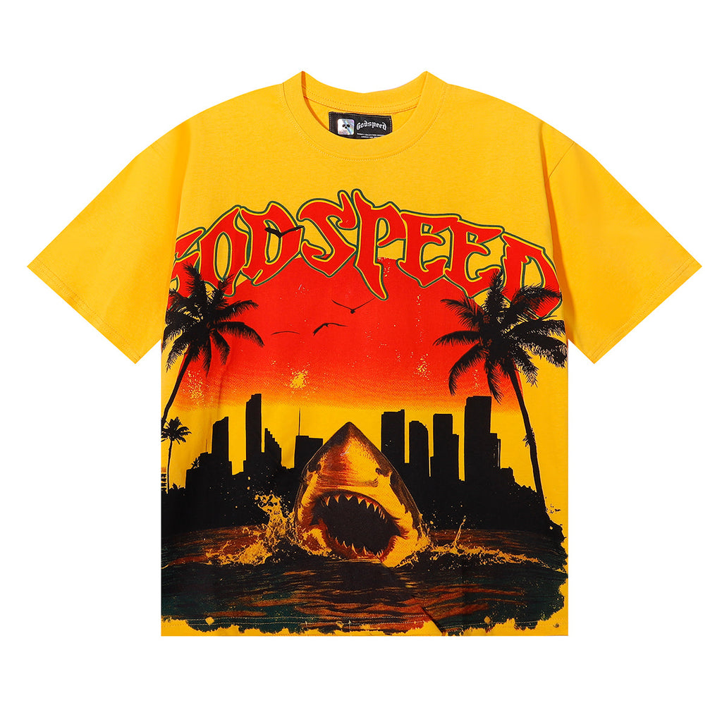 Godspeed City Coconut Tree Shark Graphic T-Shirt