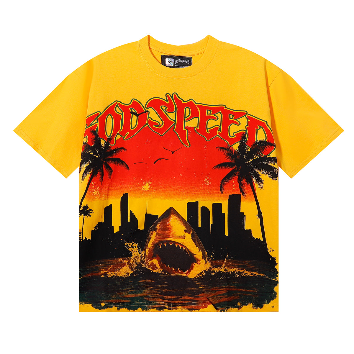 Godspeed City Coconut Tree Shark Graphic T-Shirt