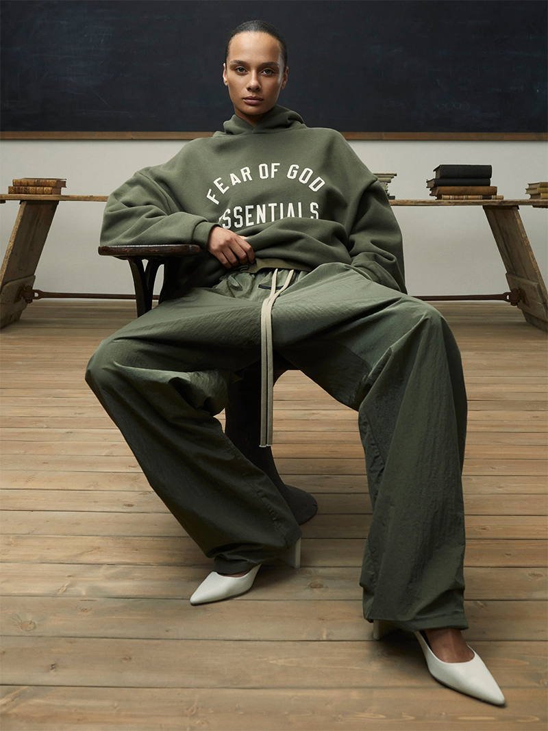 Fear Of God Essentials 24FW Fleece-Lined Hoodie – Dark Green / Black / Grey