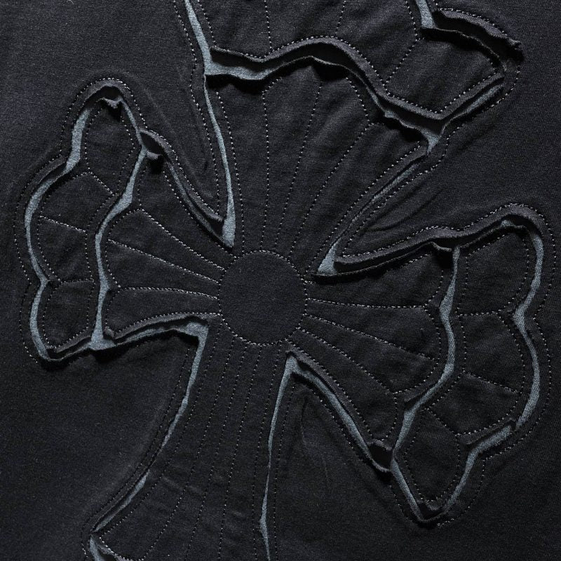 Chrome Hearts Oversized Tonal Fleur Cross Appliqué Tee – Black / White / Grey