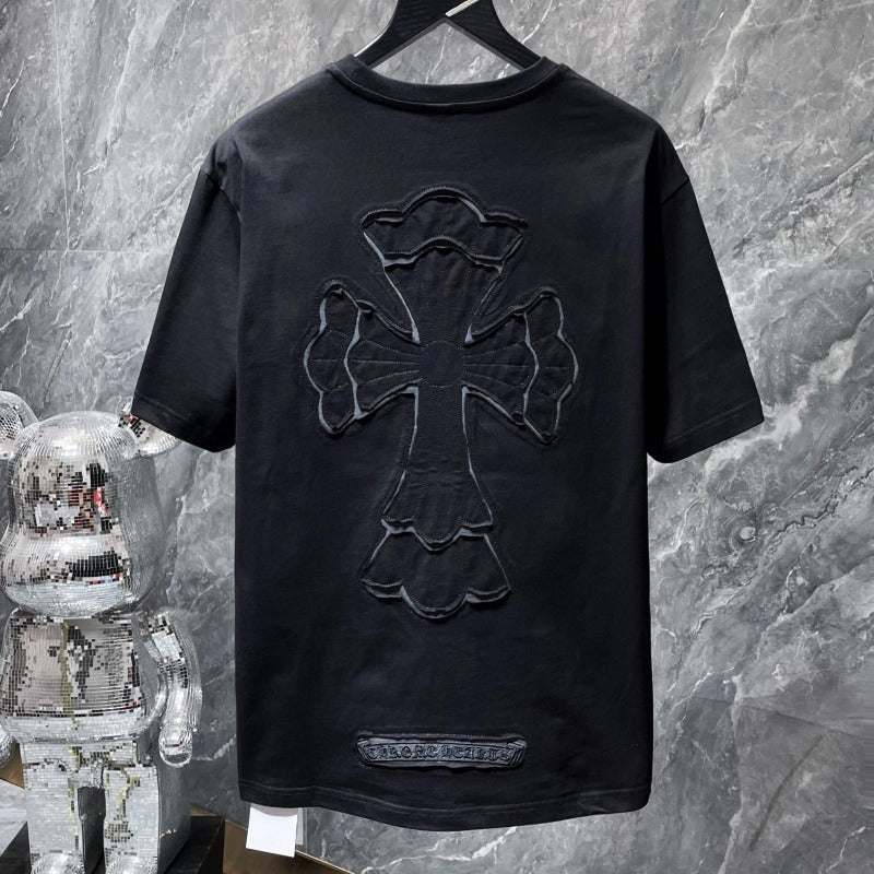 Chrome Hearts Oversized Tonal Fleur Cross Appliqué Tee – Black / White / Grey