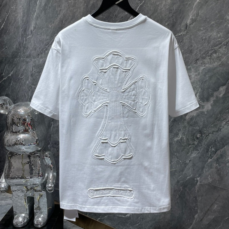 Chrome Hearts Oversized Tonal Fleur Cross Appliqué Tee – Black / White / Grey