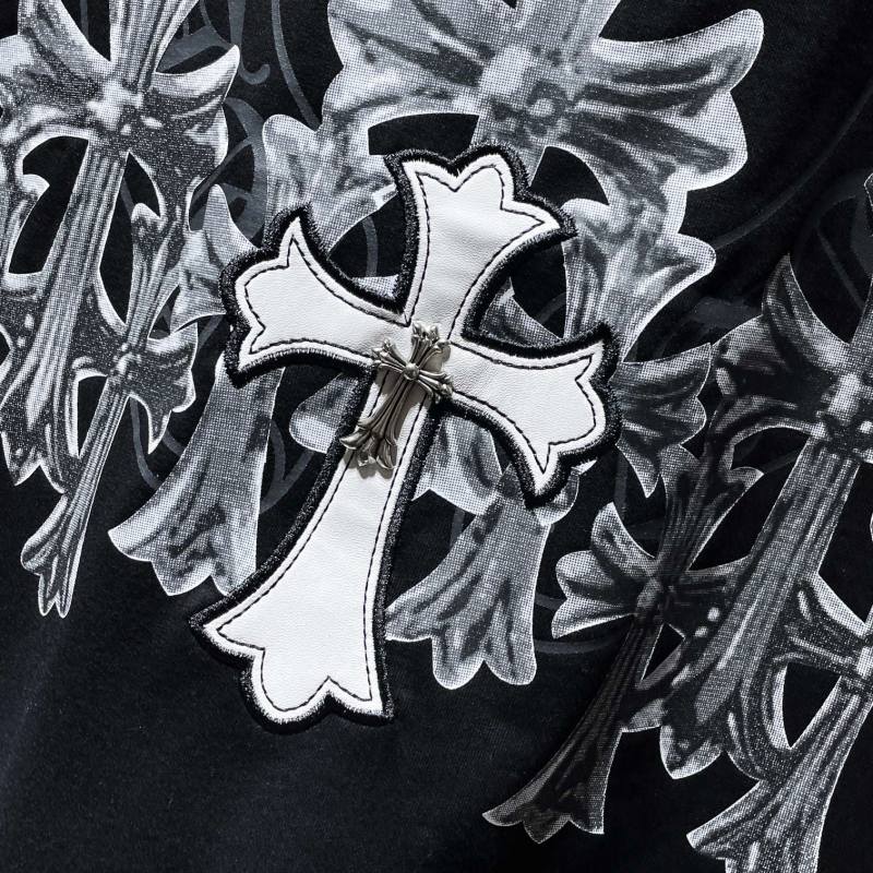 Chrome Hearts Triple Cross 3D Silver Metallic Print Tee – Black / White