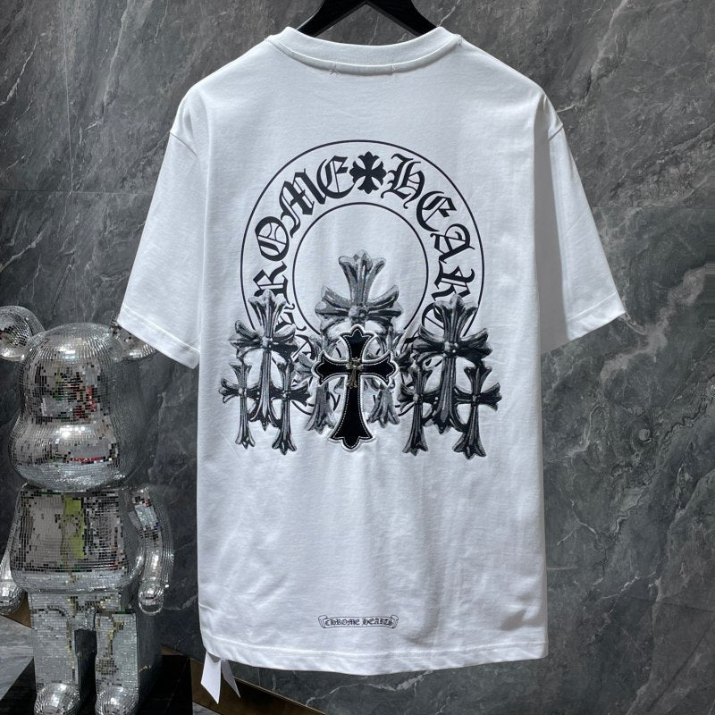 Chrome Hearts Triple Cross 3D Silver Metallic Print Tee – Black / White