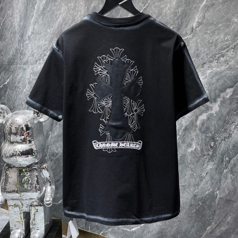 Chrome Hearts Crystal Rhinestone Cross Embroidered Tee – Black / Grey