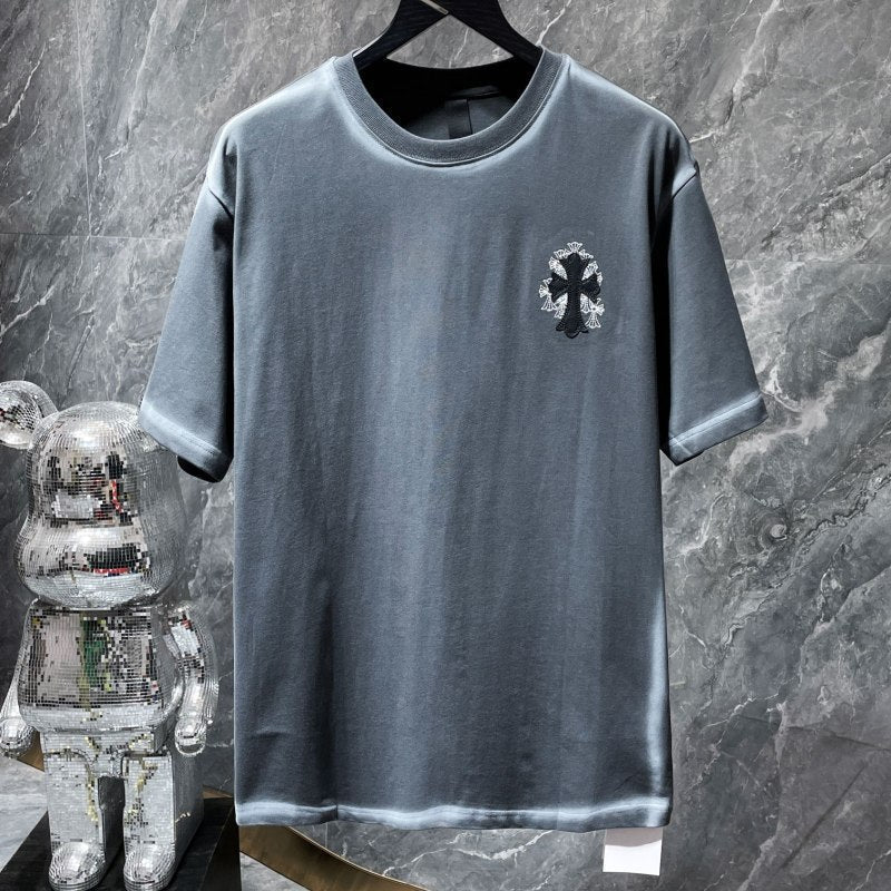 Chrome Hearts Crystal Rhinestone Cross Embroidered Tee – Black / Grey