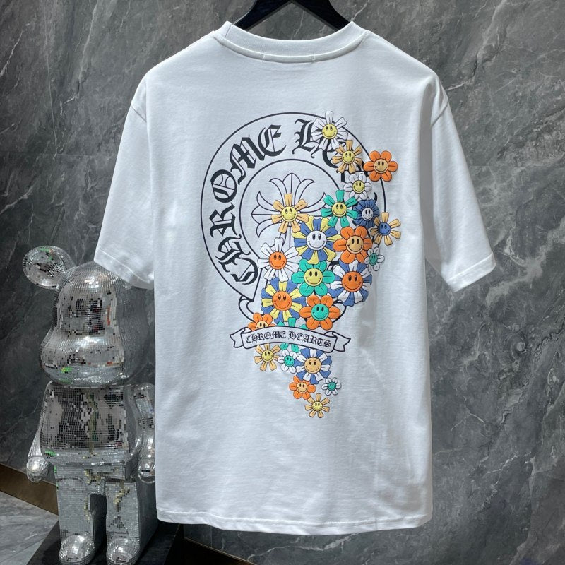 Chrome Hearts x Matty Boy Smiley Daisy Bouquet Horseshoe Tee – Black / White