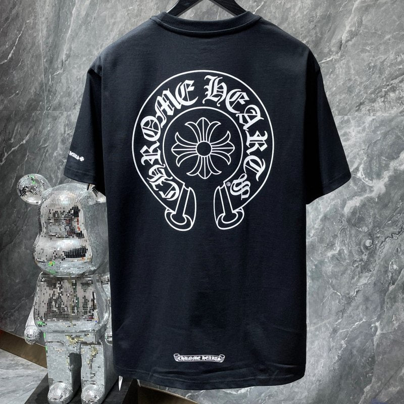 Chrome Hearts Horseshoe Circle Gothic Logo Tee – Black / White