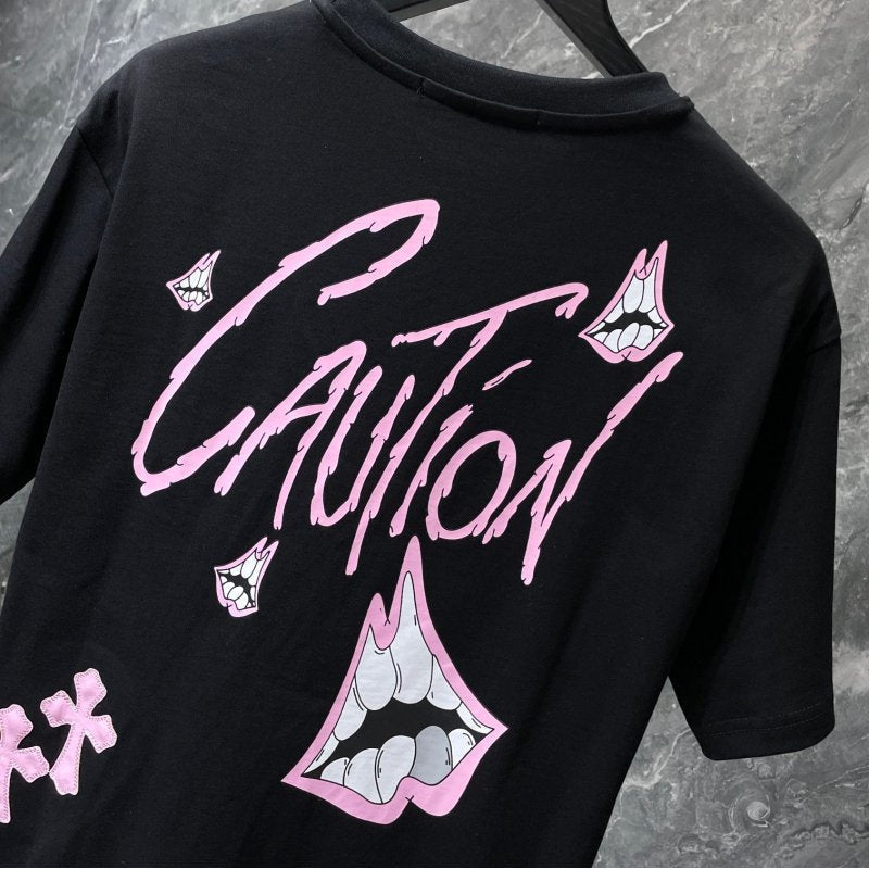 Chrome Hearts x Matty Boy Caution Pink Lips Graphic Tee – White / Black / Gray