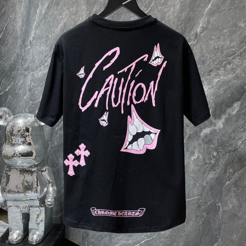 Chrome Hearts x Matty Boy Caution Pink Lips Graphic Tee – White / Black / Gray