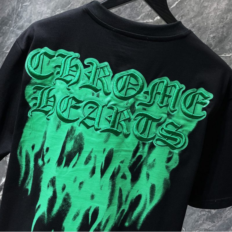 Chrome Hearts Green Gothic Flame Drip Graphic Tee – Black / White
