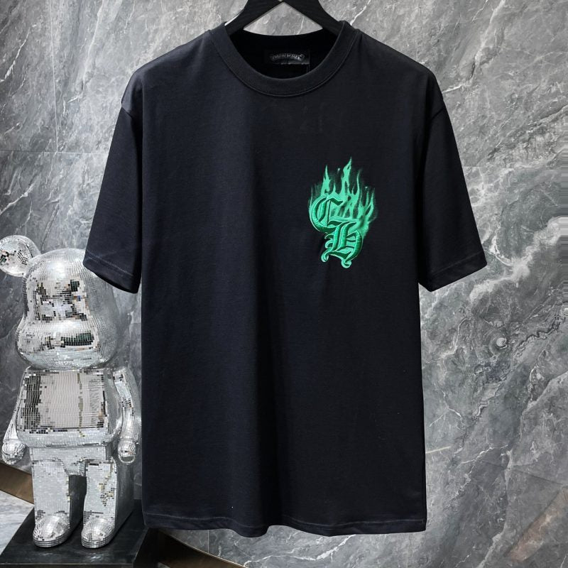 Chrome Hearts Green Gothic Flame Drip Graphic Tee – Black / White