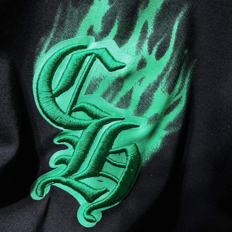 Chrome Hearts Green Gothic Flame Drip Graphic Tee – Black / White