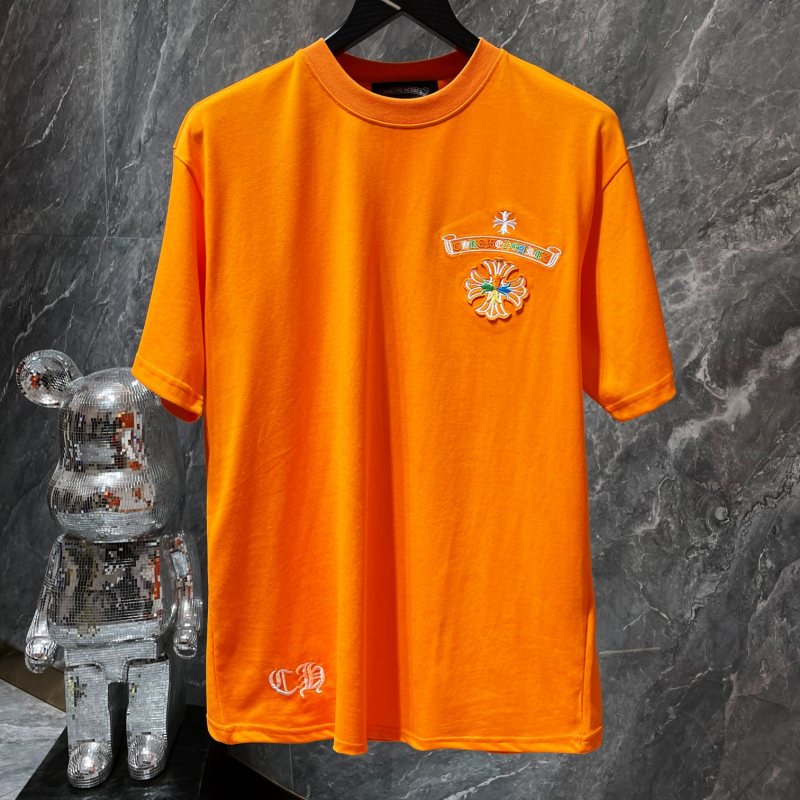 Chrome Hearts Rainbow Horseshoe Cross Embroidered Tee – Orange